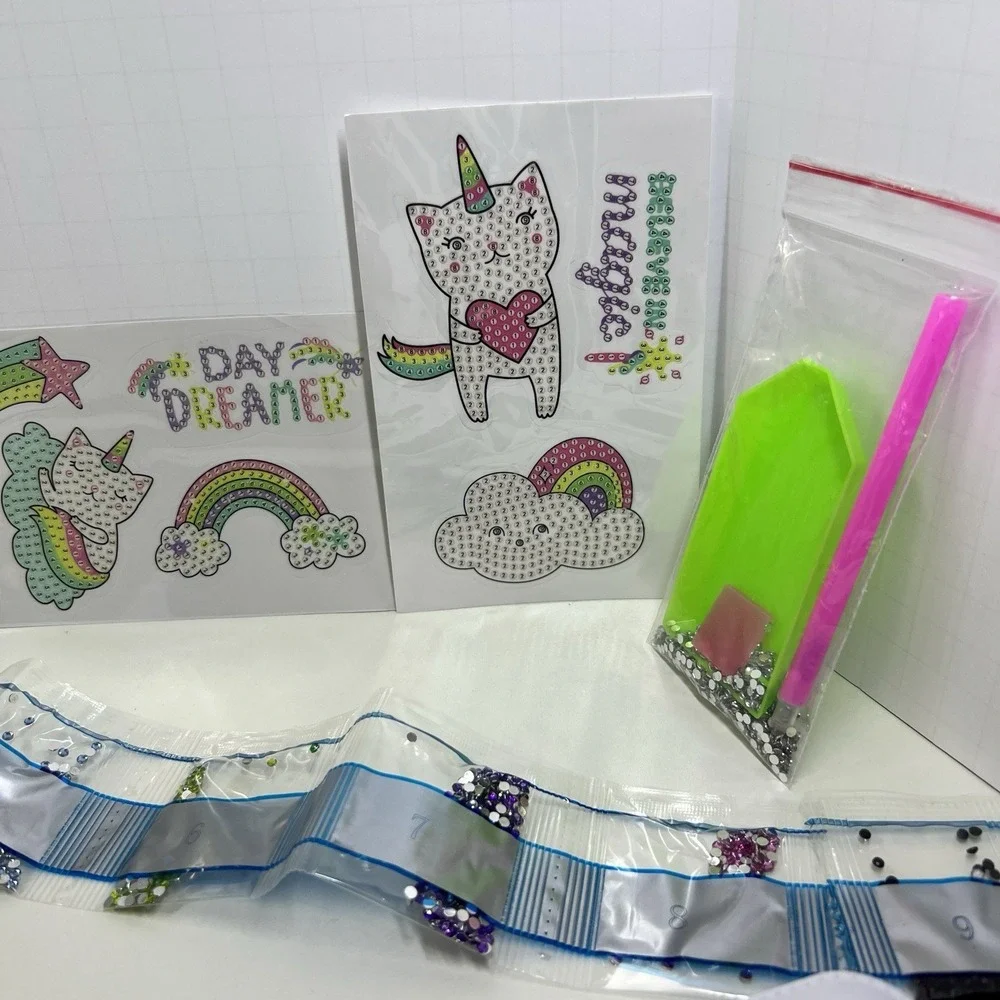 Unicorn Diamond Painting Sticker Kit Kids Craft DIY Gem Art Rainbow Kitty Clouds